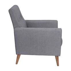 Flash Furniture Conrad Commercial Mid-Century Modern Chair - Slate Gray Faux Linen Upholstery - Buttonless Tufting - Wood Legs -Songmics Furniture Shop 41BPCWh5DgL