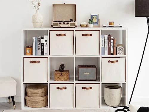 StorageWorks 13x13 Storage Cubes, Collapsible Storage Bins Organizer For Closet, Fabric Storage Box With PU Handles, Beige, 4-Pack 3 StorageWorks 13x13 Storage Cubes, Collapsible Storage Bins Organizer For Closet, Fabric Storage Box With PU Handles, Beige, 4-Pack - Image 3