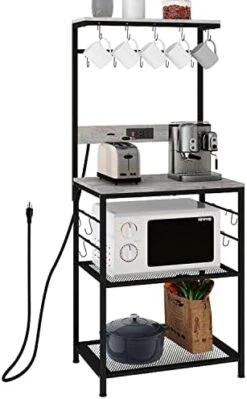 GiftGo Kitchen Bakers Rack With Power Outlet, Coffee Bar Table 4 Tiers, Kitchen Microwave Stand Multifunctional Kitchen Storage Shelf Rack For Spices, Pots And Pans (Grey) -Songmics Furniture Shop 41BTnA4nBdL. AC