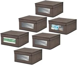MDesign Medium Fabric Stackable Closet Storage Organizer Box With Front Window/Lid For Bedroom, Office, Mudroom Organization, Hold Clothes, Blankets, Linens, Lido Collection, 6 Pack, Gray 11 MDesign Medium Fabric Stackable Closet Storage Organizer Box With Front Window/Lid For Bedroom, Office, Mudroom Organization, Hold Clothes, Blankets, Linens, Lido Collection, 6 Pack, Gray -Songmics Furniture Shop 41BbecuN6DL. AC
