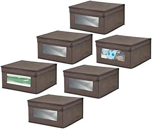 MDesign Medium Fabric Stackable Closet Storage Organizer Box With Front Window/Lid For Bedroom, Office, Mudroom Organization, Hold Clothes, Blankets, Linens, Lido Collection, 6 Pack, Gray 5 MDesign Medium Fabric Stackable Closet Storage Organizer Box With Front Window/Lid For Bedroom, Office, Mudroom Organization, Hold Clothes, Blankets, Linens, Lido Collection, 6 Pack, Gray - Image 5