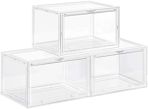 SONGMICS Shoe Boxes, Pack Of 3 Stackable Shoe Organizers With Clear Door For Sneakers, Plastic Shoe Storage For US Size 12, 14.2 X 11 X 8.7 Inches, Transparent ULSP03CW 6 SONGMICS Shoe Boxes, Pack Of 3 Stackable Shoe Organizers With Clear Door For Sneakers, Plastic Shoe Storage For US Size 12, 14.2 X 11 X 8.7 Inches, Transparent ULSP03CW - Image 6