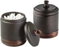 MDesign Metal Bathroom Vanity Storage Organizer Canister Jar With Lid For Cotton Balls, Swabs, Makeup Sponges, Bath Salts, Hair Ties, Jewelry - Hyde Collection - 2 Pack - Matte Black -Songmics Furniture Shop 41BmslipwhL. AC
