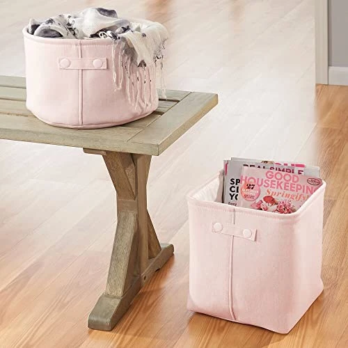 MDesign Soft Cotton Fabric Bathroom Storage Bin With Handles - Organizer For Towels, Toilet Paper - For Closets, Cabinets, Shelves - Textured Weave - 2 Pack - Light Pink 2 MDesign Soft Cotton Fabric Bathroom Storage Bin With Handles - Organizer For Towels, Toilet Paper - For Closets, Cabinets, Shelves - Textured Weave - 2 Pack - Light Pink - Image 2