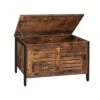 HOOBRO Storage Chest, Wooden Toy Chest, Retro Toy Box Organizer With Safety Hinge, Sturdy Storage Bench, Metal Frame, Supports 220 Lb, Louvered Door, Rustic Brown BF85CW01G1