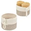MDesign Casual Round Woven Cotton Rope Bathroom Basket With Tie Handles - Storage Organizer Set For Countertop, Floor, Closet Or Vanity, Holds Toilet Paper, Towels, Or Magazines, Set Of 2, White/Brown