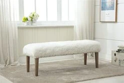 White Faux Fur Ottoman Bench Upholstered Bench For Bedroom/Living Room/Entryway Decorative Accent Bench With Wood Legs -Songmics Furniture Shop 41Bv2PInntS