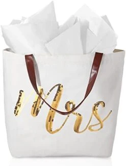 Wedding Canvas Tote Bag And 4 Sheets Gift Wrapping Tissue Paper, Sequin Bridal Shower Gifts Shoulder Bag Bride Tote Bag Tissue Paper For Wedding Party, Engagement, Bridal Shower DIY Crafts (Bride) -Songmics Furniture Shop 41C 8BciaGL. AC