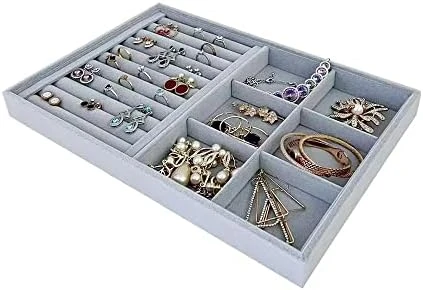 Svea Display Large Grey Premium Quality Velvet Glasses Tray Display Storage With Rearrangeable Compartments Stackable Jewelry Organizer 6 Svea Display Large Grey Premium Quality Velvet Glasses Tray Display Storage With Rearrangeable Compartments Stackable Jewelry Organizer - Image 6