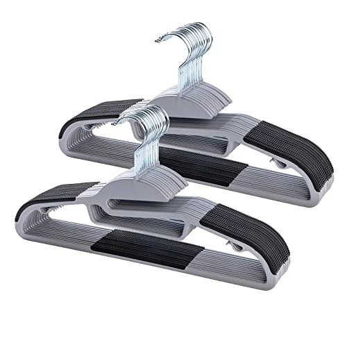 Cimlord 50PC Neck Saver Coat Hanger - Thin Space Saving Clothes Hangers With Non-Slip Rubber Pad, Closet Suit Hangers For Clothing, Pants, Jeans, Durable Plastic Gray Slim Hanger 1 Cimlord 50PC Neck Saver Coat Hanger - Thin Space Saving Clothes Hangers With Non-Slip Rubber Pad, Closet Suit Hangers For Clothing, Pants, Jeans, Durable Plastic Gray Slim Hanger