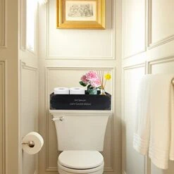 Toilet Paper Holder, Toilet Tank Basket, Rustic Farmhouse Black Bathroom Decor Wooden Box With Handles Organizer For Kitchen Countertop, Bathroom Counter, Toilet Tank Topper, Vanity Table Tray (Black) -Songmics Furniture Shop 41C7TTeHF6L