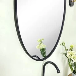 TEHOME Farmhouse Black Oval Metal Pivot Bathroom Vanity Mirror Tilting Beveled Vanity Mirrors For Wall 20x30'' -Songmics Furniture Shop 41C91qmlrYL