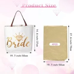 Wedding Canvas Tote Bag And 4 Sheets Gift Wrapping Tissue Paper, Sequin Bridal Shower Gifts Shoulder Bag Bride Tote Bag Tissue Paper For Wedding Party, Engagement, Bridal Shower DIY Crafts (Bride)
