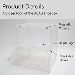 AEAS - Clear Plastic Stackable Foldable Shoe Boxes, Pack Of 2 Drop Front Shoe Container Organizer With Magnetic Closure For Sneaker Collection For Men And Women -Songmics Furniture Shop 41CCalbEngL