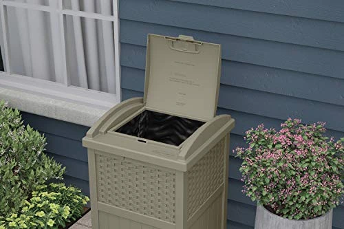Suncast 33 Gallon Hideaway Trash Can For Patio - Resin Outdoor Trash With Lid - Use In Backyard, Deck, Or Patio - Dark Taupe 3 Suncast 33 Gallon Hideaway Trash Can For Patio - Resin Outdoor Trash With Lid - Use In Backyard, Deck, Or Patio - Dark Taupe - Image 3