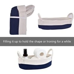 GENERIC DIY Woven Storage Basket For Toilet Tank Top, Cotton Rope Organizing Basket For Bathroom Farmhouse Home Decor,Table, Paper And Counter 13.2"x6"x4.1"(White With Navy Blue) -Songmics Furniture Shop 41CJEmuOF6L