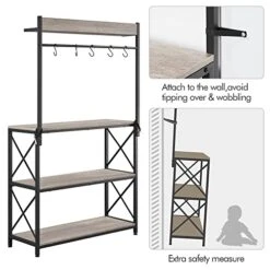 Topeakmart Industrial Kitchen Baker's Rack For Home With Open Storage Shelves, Metal Frame Microwave Oven Stand Shelf Coffee Station With 5 S Hooks, X Designed Floor Standing Spice Rack, Gray -Songmics Furniture Shop 41CKi2NWzHL