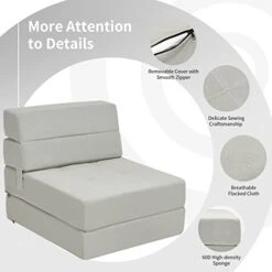 Casart Sofa Bed Tri-Fold Portable Sleeper Folding Memory Foam With Washable Cover Guest Chaise Lounge Padded Cushion Guest Sleeper Chair (Gray) 9 Casart Sofa Bed Tri-Fold Portable Sleeper Folding Memory Foam With Washable Cover Guest Chaise Lounge Padded Cushion Guest Sleeper Chair (Gray) -Songmics Furniture Shop 41CRhLfZsEL