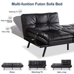 MUUEGM Futon Sofa Bed,Memory Foam Modern Convertible Couch Bed,Folding Futon Sleeper Couch With Compact Living Space,Apartment,Dorm,Bonus Room,71" D X 33" W X 31.5" H,Black 13 MUUEGM Futon Sofa Bed,Memory Foam Modern Convertible Couch Bed,Folding Futon Sleeper Couch With Compact Living Space,Apartment,Dorm,Bonus Room,71" D X 33" W X 31.5" H,Black -Songmics Furniture Shop 41CUmO9liJL