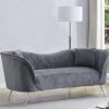 Container Furniture Direct Koger Mid Century Modern Living Room Velvet Chesterfield, Sofa And Loveseat, Fossil Grey