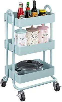 MIOCASA 3-Tier Metal Utility Rolling Cart, Heavy Duty Multifunction Cart With Lockable Casters, Easy To Assemble, Suitable For Office, Bathroom, Kitchen, Garden (Pink) -Songmics Furniture Shop 41CYESATBjL. AC
