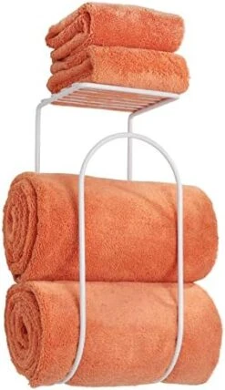 MDesign Modern Metal Wire Wall Mount Towel Rack Holder And Organizer With Storage Shelf - For Bathroom Towels, Washcloths, Hand Towels - Decorative Curved Design - Satin 23 MDesign Modern Metal Wire Wall Mount Towel Rack Holder And Organizer With Storage Shelf - For Bathroom Towels, Washcloths, Hand Towels - Decorative Curved Design - Satin -Songmics Furniture Shop 41CYhYYKVGL. AC