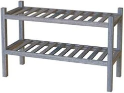 INTERBUILD Acacia Solid Wood Shoe Storage Organizer 2-Tier Stackable Shoe Rack, Dusk Gray -Songmics Furniture Shop 41CaC8dYDeL. AC