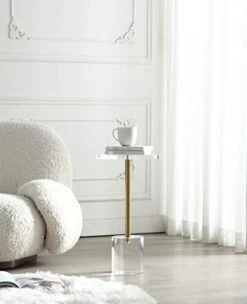 Artmaze Clear Acrylic End Table,Side Table,Brushed Brass Metal,Round,for Office, Living Room And Bedroom,Easy Assembly,12x12 Inch，21.3 Inch High -Songmics Furniture Shop 41CcNLXwWVL