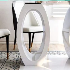 BOWERY HILL Contemporary Tempered Glass Top Double Pedestal Dining Table In White -Songmics Furniture Shop 41CdaIdxtTL