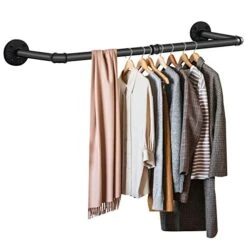 Yawinhe Industrial Pipe Clothes Rack,38in Heavy-Duty Wall Mounted Hanger Rod,Space Saving Wall Mounted Hanger,Multi-Purpose Hanger Rod For Laundry, Living Room And Closet, Black,1 Pack