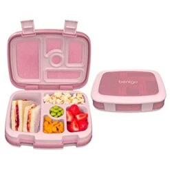 Bentgo® Kids 5-Compartment Lunch Box - Glitter Design For School, Ideal For Ages 3-7, Leak-Proof, Drop-Proof, Dishwasher Safe, & Made With BPA-Free Materials (Glitter Edition - Petal Pink)