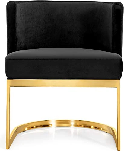 Meridian Furniture Gianna Collection Modern | Contemporary Velvet Upholstered Dining Chair With Polished Gold Metal Frame, 24" W X 22" D X 29.5" H, Black 3 Meridian Furniture Gianna Collection Modern | Contemporary Velvet Upholstered Dining Chair With Polished Gold Metal Frame, 24" W X 22" D X 29.5" H, Black - Image 3