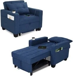 DURASPACE Futon Sofa Bed, 3 In 1 Convertible Sofa Chair Bed, Adjustable Backrest Chair, Chaise Lounge With USB Ports, Cup Holder, Side Pocket, Storage Box For Living Room (Dark Gray Linen) -Songmics Furniture Shop 41CtUtgiUDL. AC