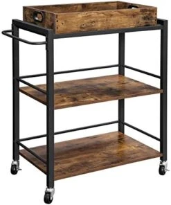 VASAGLE Industrial Bar Cart For The Home, Serving Cart With Wheels And Handle, 3-Tier Beverage Cart With Removable Tray And Storage Shelves For Living Room Kitchen, Rustic Brown And Black ULRC72X -Songmics Furniture Shop 41CvIIlBHSL. AC
