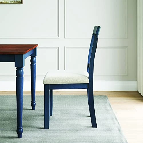 VIFAH Lafayette 5-Piece Medium Wood Dining Set, 59" L X 36" W X 30" H, 20" L X 22" W X 38" H, Walnut Top And Navy Blue Legs 3 VIFAH Lafayette 5-Piece Medium Wood Dining Set, 59" L X 36" W X 30" H, 20" L X 22" W X 38" H, Walnut Top And Navy Blue Legs - Image 3