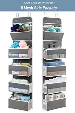 GALMAXS7 2 Pack 5-Shelf Over The Door Hanging Organizer With 8 Mesh Side Pockets, Back Of Door Storage Organizer, Closet Door Organizer Hanging Diaper Storage Organizer, Door Hanger Organizer, Grey -Songmics Furniture Shop 41CwsrbxsRL