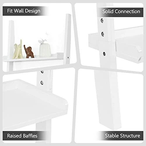OFFICEJOY Ladder Shelf, 5-Tier Wall-Leaning Bookshelf, Rustic Wood Ladder, Storage Rack Shelves, Multipurpose Organizer Rack For Living Room, Bathroom, Office (White) 5 OFFICEJOY Ladder Shelf, 5-Tier Wall-Leaning Bookshelf, Rustic Wood Ladder, Storage Rack Shelves, Multipurpose Organizer Rack For Living Room, Bathroom, Office (White) - Image 5
