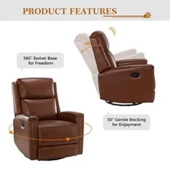 HULALA HOME Genuine Leather Swivel Rocker Recliners Set Of 2, Manual Glider Recliner Chairs With Adjustable Backrest & Footrest, Modern Home Theater Sofa Armchairs For Living Room Bedroom, Brown -Songmics Furniture Shop 41D26IwXISL