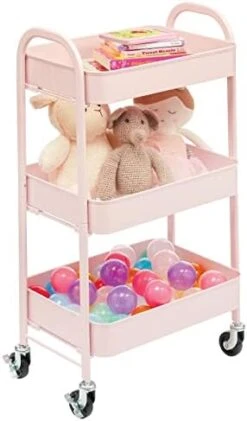 MDesign Metal 3-Tier Rolling Utility Storage Carts - Organizer Trolley For Bathroom, Kitchen, Laundry, Office, And Kids Rooms - Heavy Duty Caddy With 4 Caster Wheels - Light Pink -Songmics Furniture Shop 41D2bgnx3L. AC