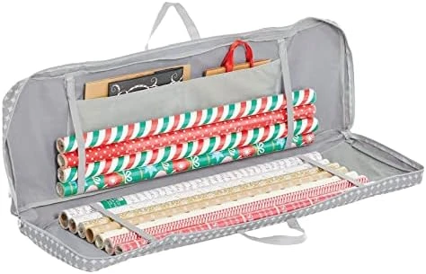 MDesign Long Gift Wrapping Organizer Storage Bag With Handles - Wrapping Paper Holder For Christmas And Holiday Giftwrap - Zipper Closure Wrapping Paper Storage Bag Container With Polka Dots - Gray 8 MDesign Long Gift Wrapping Organizer Storage Bag With Handles - Wrapping Paper Holder For Christmas And Holiday Giftwrap - Zipper Closure Wrapping Paper Storage Bag Container With Polka Dots - Gray - Image 8