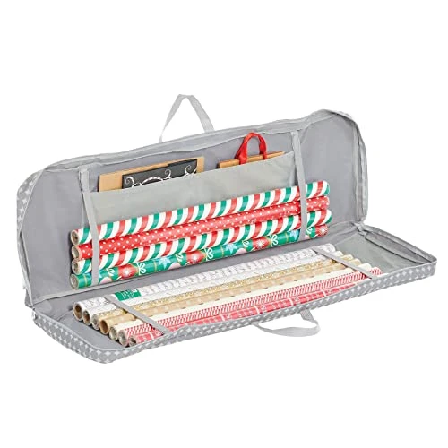 MDesign Long Gift Wrapping Organizer Storage Bag With Handles - Wrapping Paper Holder For Christmas And Holiday Giftwrap - Zipper Closure Wrapping Paper Storage Bag Container With Polka Dots - Gray 1 MDesign Long Gift Wrapping Organizer Storage Bag With Handles - Wrapping Paper Holder For Christmas And Holiday Giftwrap - Zipper Closure Wrapping Paper Storage Bag Container With Polka Dots - Gray