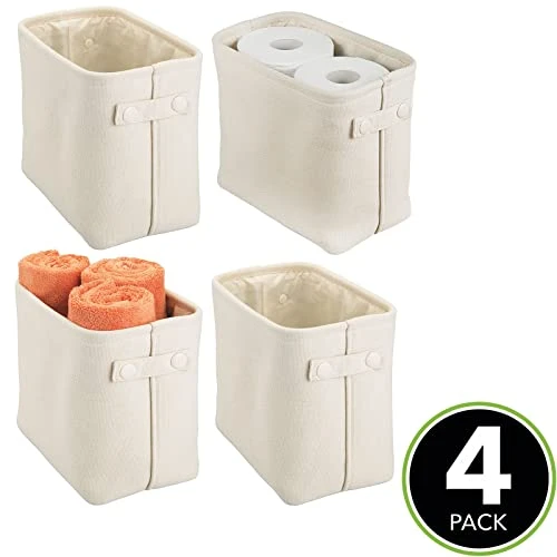 MDesign Narrow Fabric Storage Bin Basket With Handles For Bathroom Closet, Vanity, Cabinet, Cubby, Countertop, Tall Slim Baskets For Towels, Toilet Tissue, Crane Collection, 4 Pack - Cream 2 MDesign Narrow Fabric Storage Bin Basket With Handles For Bathroom Closet, Vanity, Cabinet, Cubby, Countertop, Tall Slim Baskets For Towels, Toilet Tissue, Crane Collection, 4 Pack - Cream - Image 2