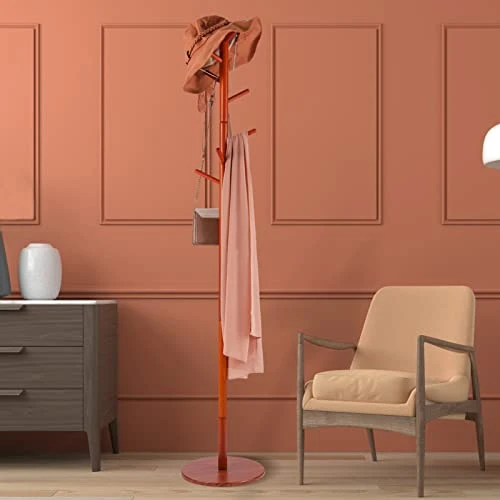 Sewarmary Wood Coat Rack Stand, 3 Adjustable Sizes Tree Coat Rack Freestanding With 8 Hooks,Super Easy To Assemble,Hallway/Entryway Coat Hanger Stand For Clothes, Suits, Accessories (Brown-Round) 3 Sewarmary Wood Coat Rack Stand, 3 Adjustable Sizes Tree Coat Rack Freestanding With 8 Hooks,Super Easy To Assemble,Hallway/Entryway Coat Hanger Stand For Clothes, Suits, Accessories (Brown-Round) - Image 3