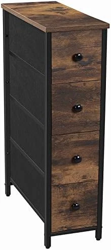 SONGMICS Narrow Dresser, Vertical Storage Unit With 4 Fabric Drawers, For Small Spaces And Gaps, Metal Frame, Slim Storage Tower, For Living Room, Laundry, Closet, Rustic Brown And Black ULGS041B01 6 SONGMICS Narrow Dresser, Vertical Storage Unit With 4 Fabric Drawers, For Small Spaces And Gaps, Metal Frame, Slim Storage Tower, For Living Room, Laundry, Closet, Rustic Brown And Black ULGS041B01 - Image 6