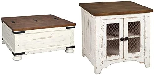 Signature Design By Ashley Wystfield Farmhouse Square Storage Coffee Table With Hinged Lift Top, Distressed White 5 Signature Design By Ashley Wystfield Farmhouse Square Storage Coffee Table With Hinged Lift Top, Distressed White - Image 5