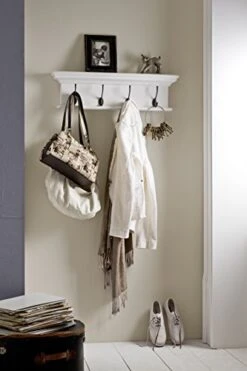 NovaSolo Halifax Pure White Mahogany Wood 4-Hook Coat Rack And Top Shelf