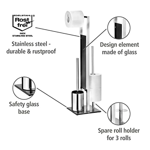 WENKO Toilet Paper Stand With Toilet Brush And Spare Roll Holder, Toilet Paper Holder Stand, Toilet Paper Roll Holder, Shiny 7.09 X 27.56 X 7.68 In 2 WENKO Toilet Paper Stand With Toilet Brush And Spare Roll Holder, Toilet Paper Holder Stand, Toilet Paper Roll Holder, Shiny 7.09 X 27.56 X 7.68 In - Image 2