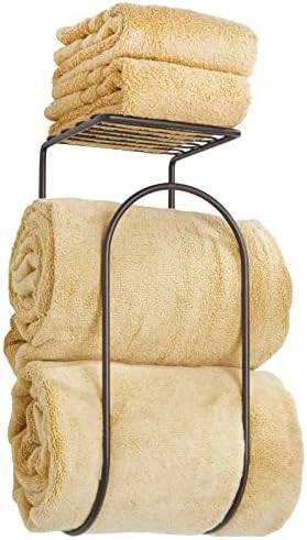 MDesign Modern Metal Wire Wall Mount Towel Rack Holder And Organizer With Storage Shelf - For Bathroom Towels, Washcloths, Hand Towels - Decorative Curved Design - Satin 8 MDesign Modern Metal Wire Wall Mount Towel Rack Holder And Organizer With Storage Shelf - For Bathroom Towels, Washcloths, Hand Towels - Decorative Curved Design - Satin - Image 8