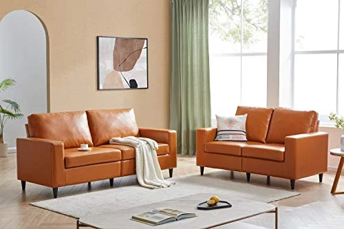 Harper & Bright Designs 2-Piece PU Leather Living Room Sofa Set, Modern Style Upholstered Sofa And Loveseat Sets With 3 Seat Sofa Couch And Loveseat Sofa For Home Or Office (2+3 Seat, Brown) 1 Harper & Bright Designs 2-Piece PU Leather Living Room Sofa Set, Modern Style Upholstered Sofa And Loveseat Sets With 3 Seat Sofa Couch And Loveseat Sofa For Home Or Office (2+3 Seat, Brown)