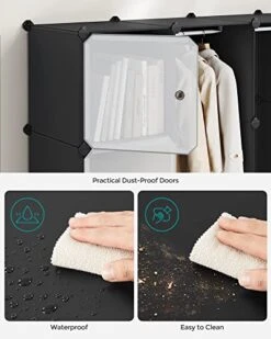 SONGMICS Cube Storage Organzier Portable Wardrobe Closet, 12 Cubes DIY Plastic Armoire Cabinet Modular Shelves Unit With Doors And Hanging Rods For Bedroom, Black ULPC301B01 -Songmics Furniture Shop 41DM9xzMW1L